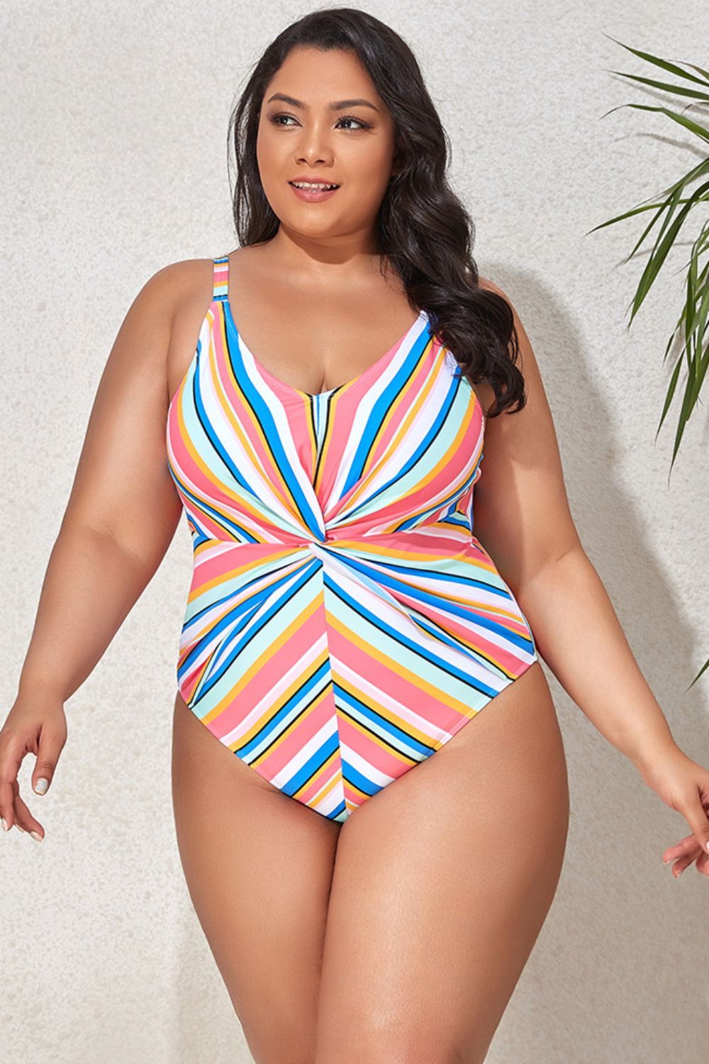 Maillot de Bain Une Pièce Rayé de Grande Taille