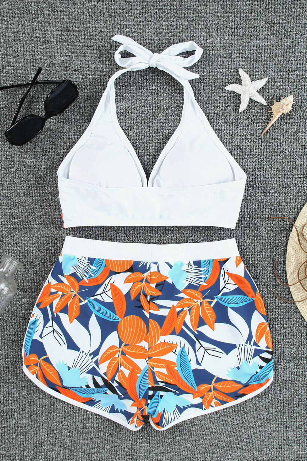 Tropical Leaf Print Tie Two Piece Swimsuit