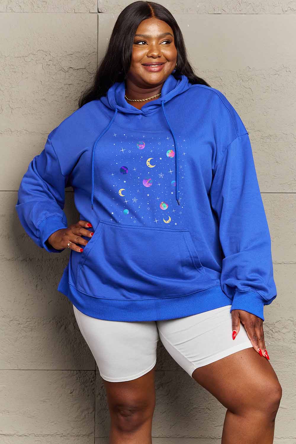 Simply Love Simply Love Full Size Dropped Shoulder Star & Moon Graphic Hoodie