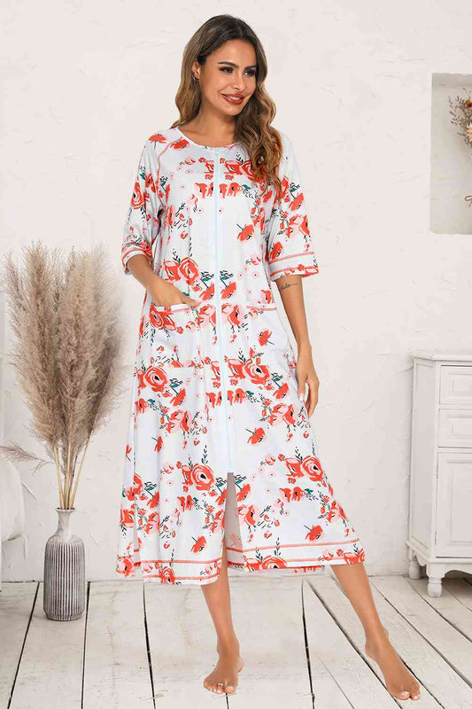 Printed Slit Night Dress with Pockets