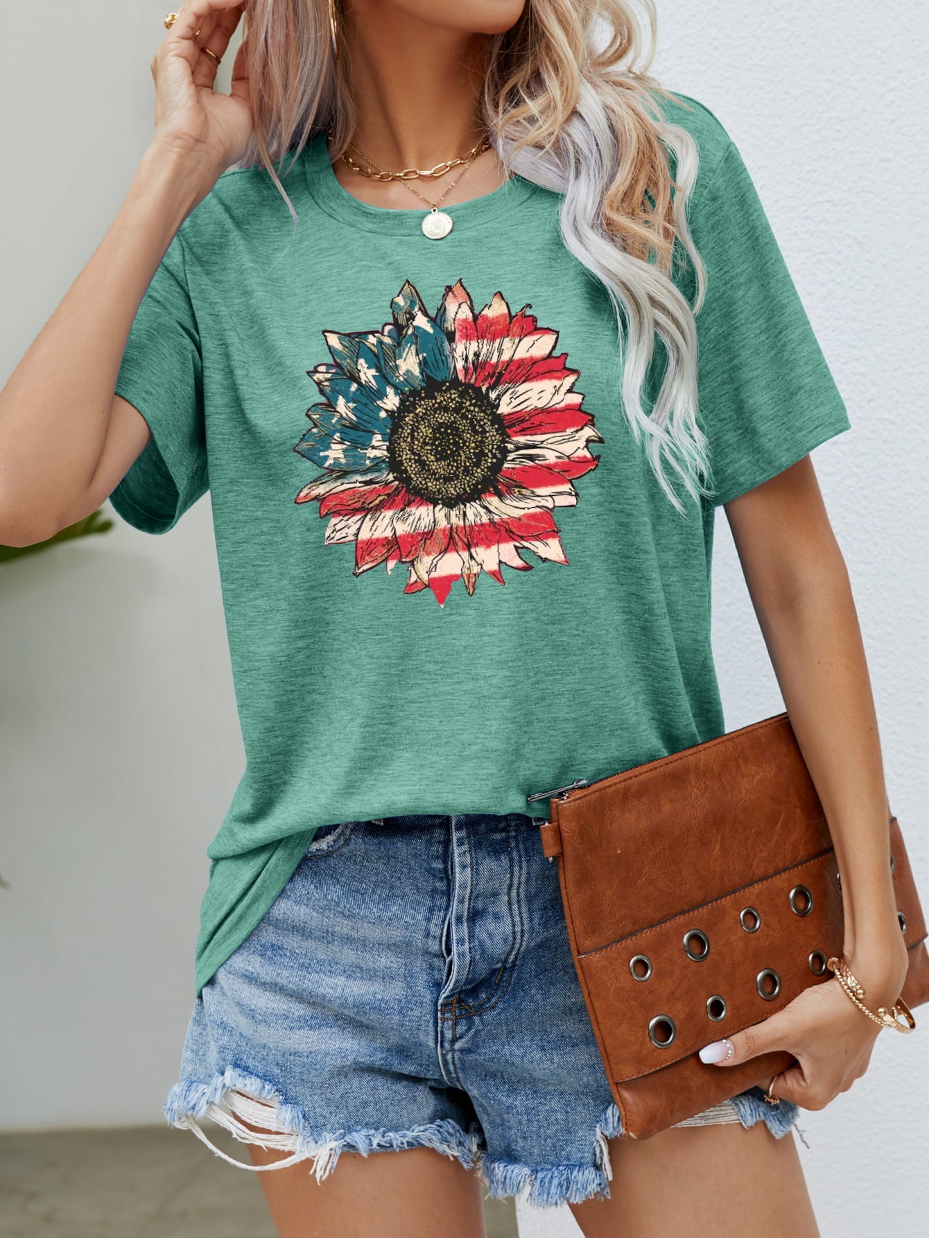 US Flag Flower Graphic Tee