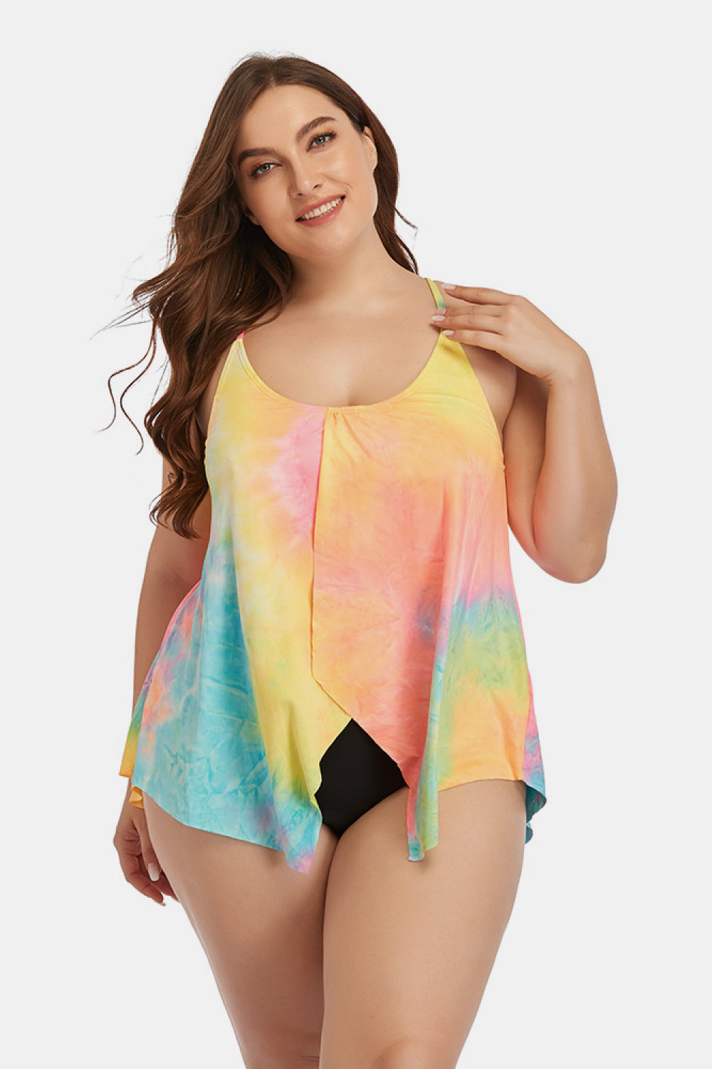 Ensemble de maillot de bain deux pièces tie-dye à encolure dégagée de grande taille