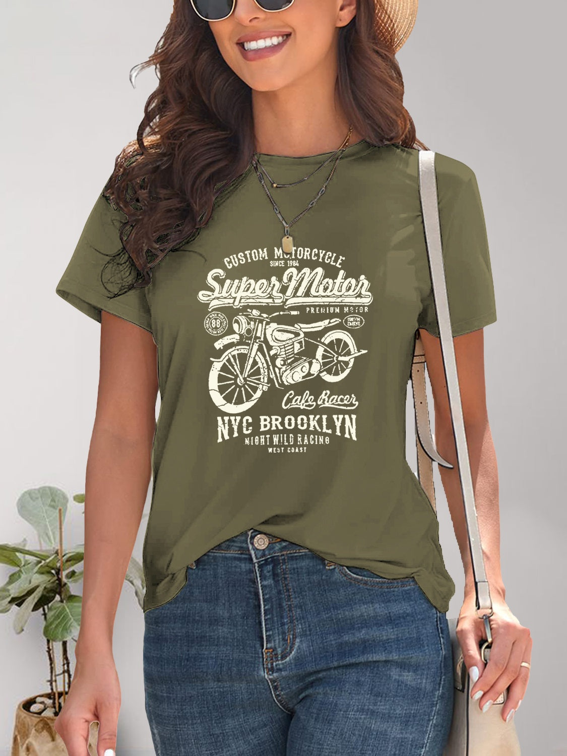 Motorcycle Graphic Round Neck T-Shirt