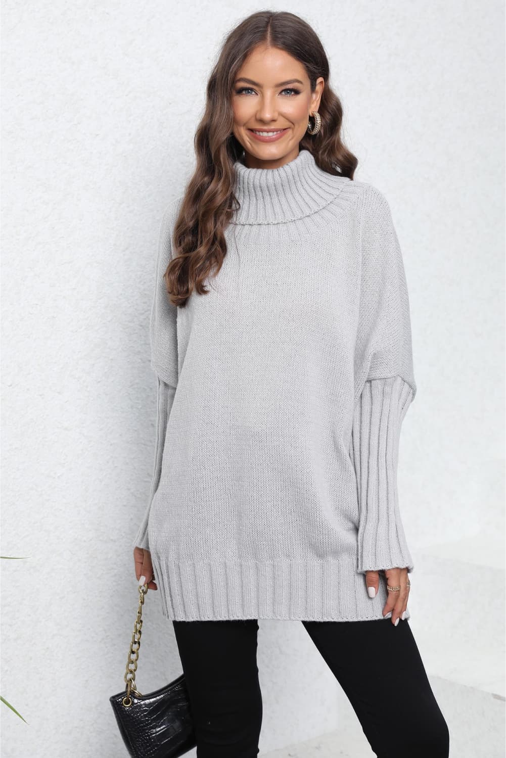 Turtle Neck Long Sleeve Ribbed Sweater