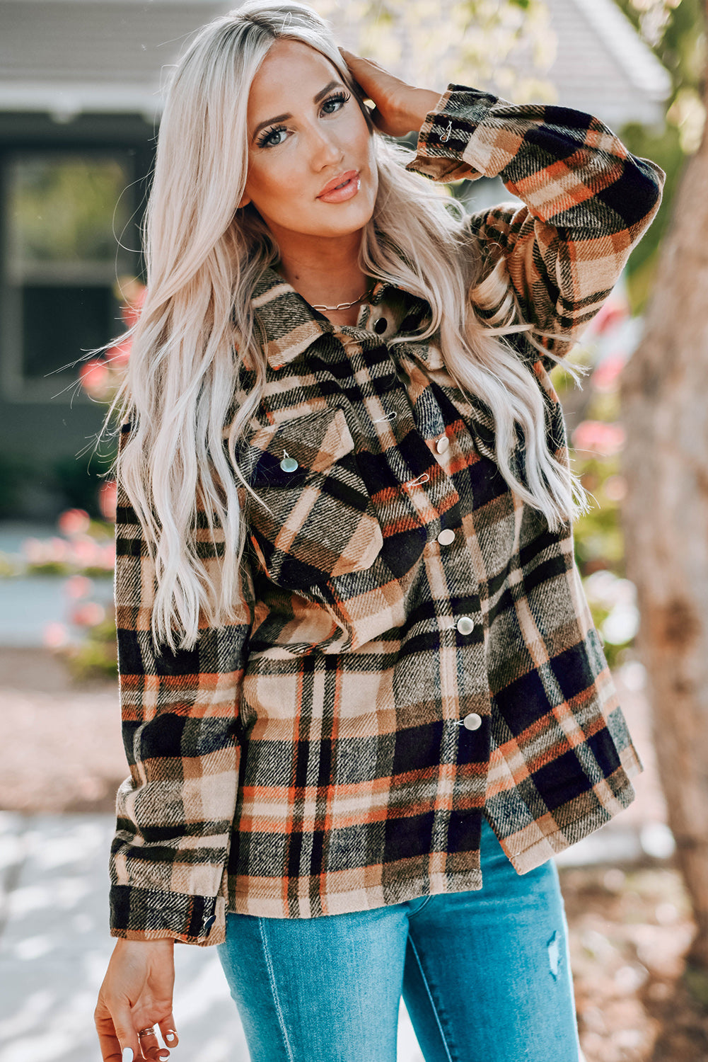 Veste chemise boutonnée à carreaux avec poches poitrine