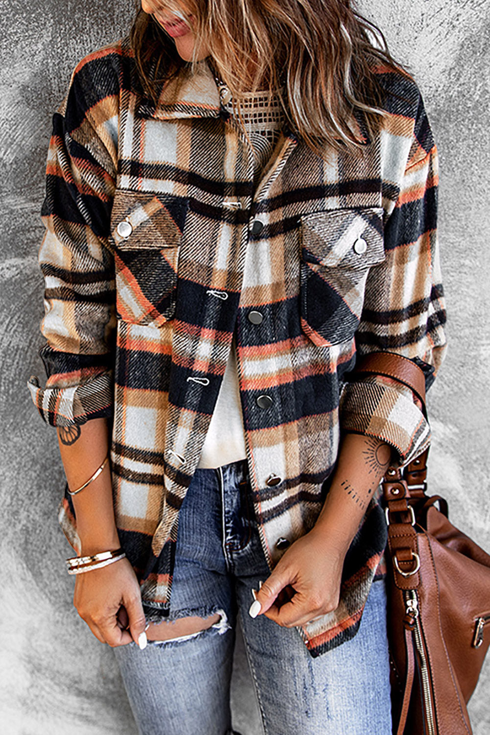 Veste chemise boutonnée à carreaux avec poches poitrine